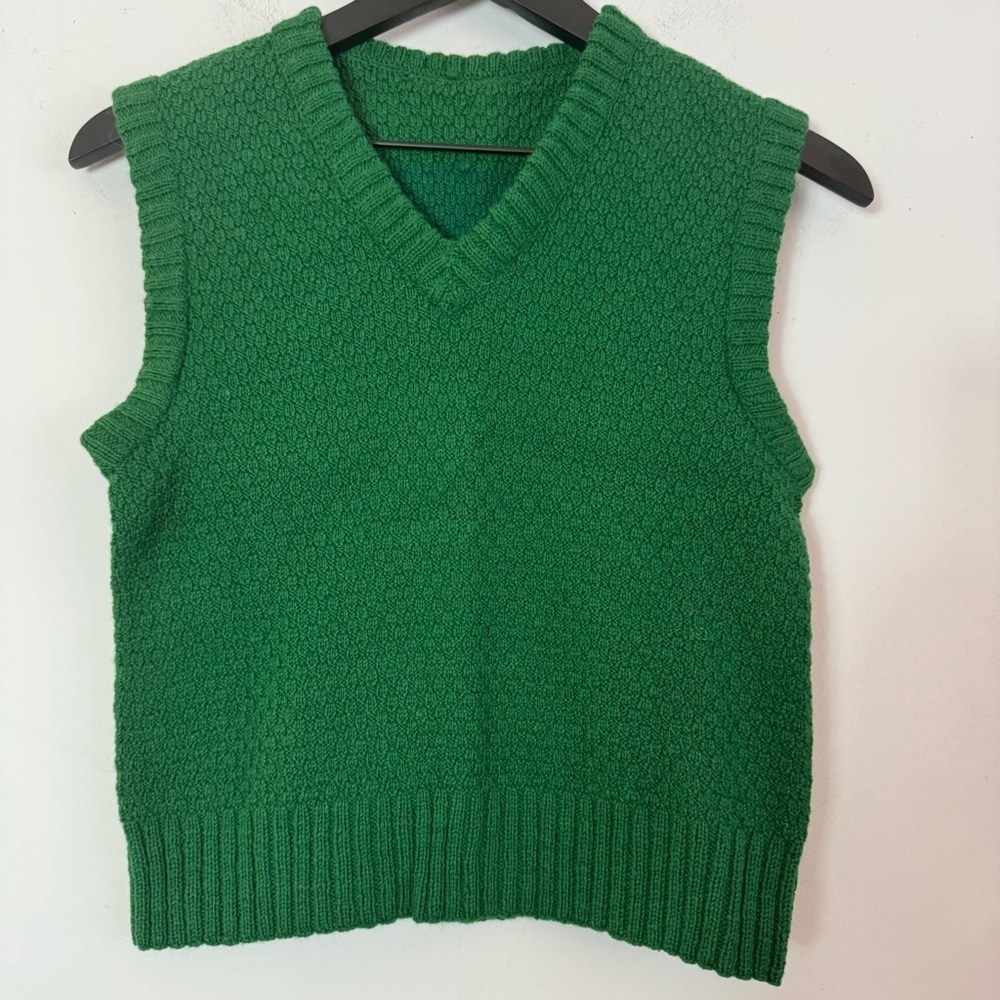 Vintage 100% Wool Handknitted Sweater Vest 50/60s Two Tone On Back